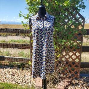 NWT CAbi Blue Amour Dress Heart Chain Print Button Front Size Small Women's
